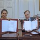 Ambika Soni and the Minister of Culture and National Heritage of the Polish Government, Mr. B. Zdrojewski with the copies of the Audio visual Co-production Agreement signed at Warsaw yesterday