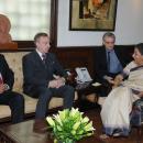 The Union Minister for Information and Broadcasting, Smt. Ambika Soni, meeting with the Minister for Culture & National Heritage of Republic of Poland, Mr. Bogdan Zdrojewski, in New Delhi on November 02, 2011